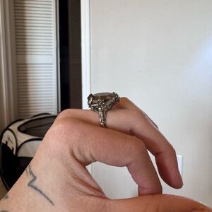 Brutalist Sterling Silver Statement Ring with Smoky Gemstone